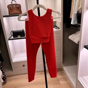 Beach Riot Red Textured Activewear Set Top + Leggings